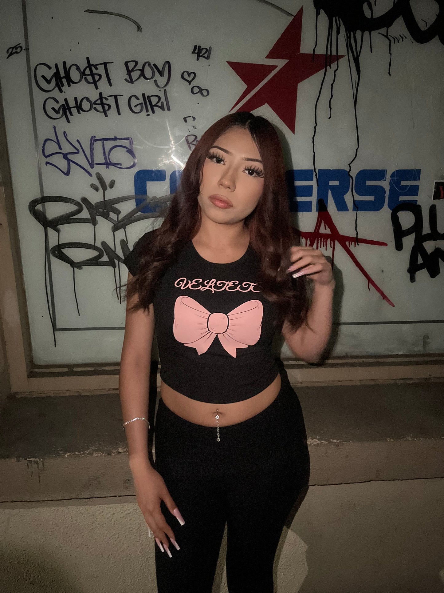 Pink bow crop top