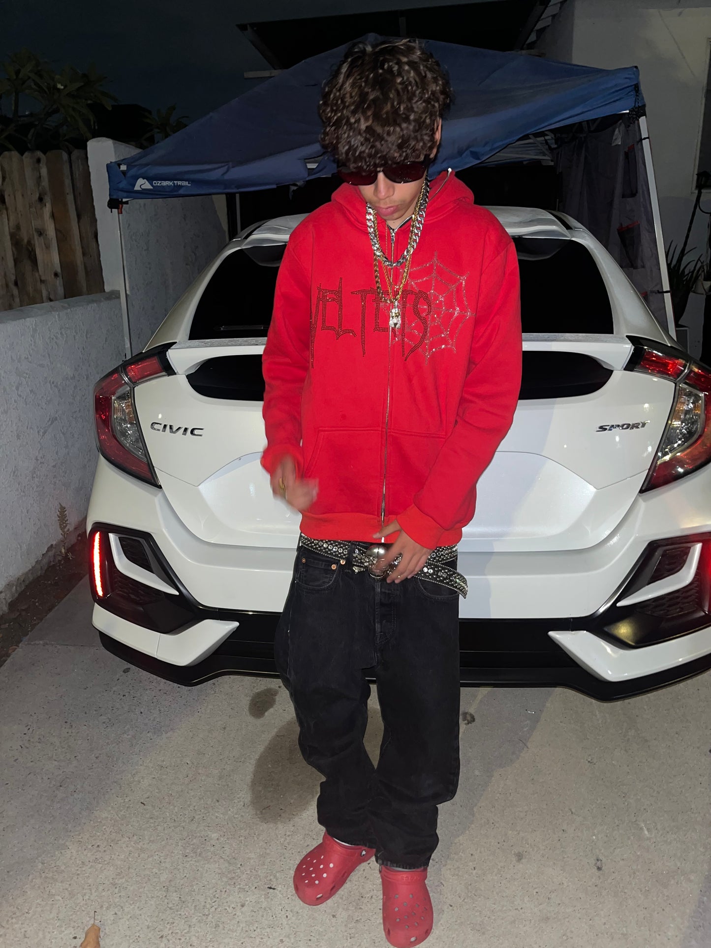 Rhinestone Webs Zip Up (red)