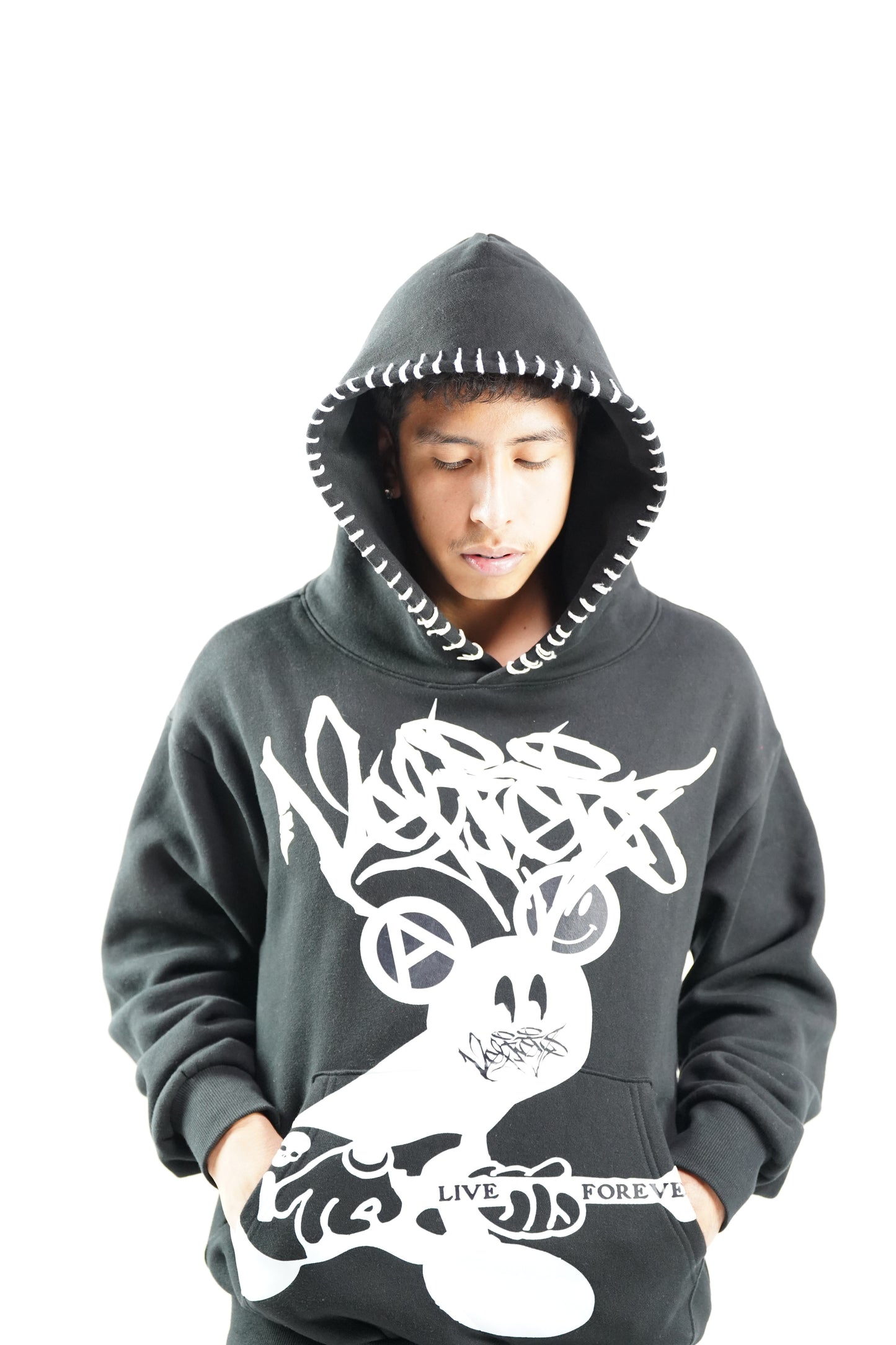 LIVE FOREVER stitch hoodie