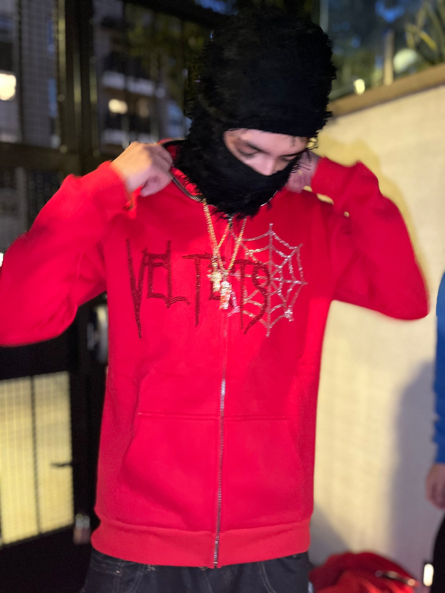 Rhinestone Webs Zip Up (red)