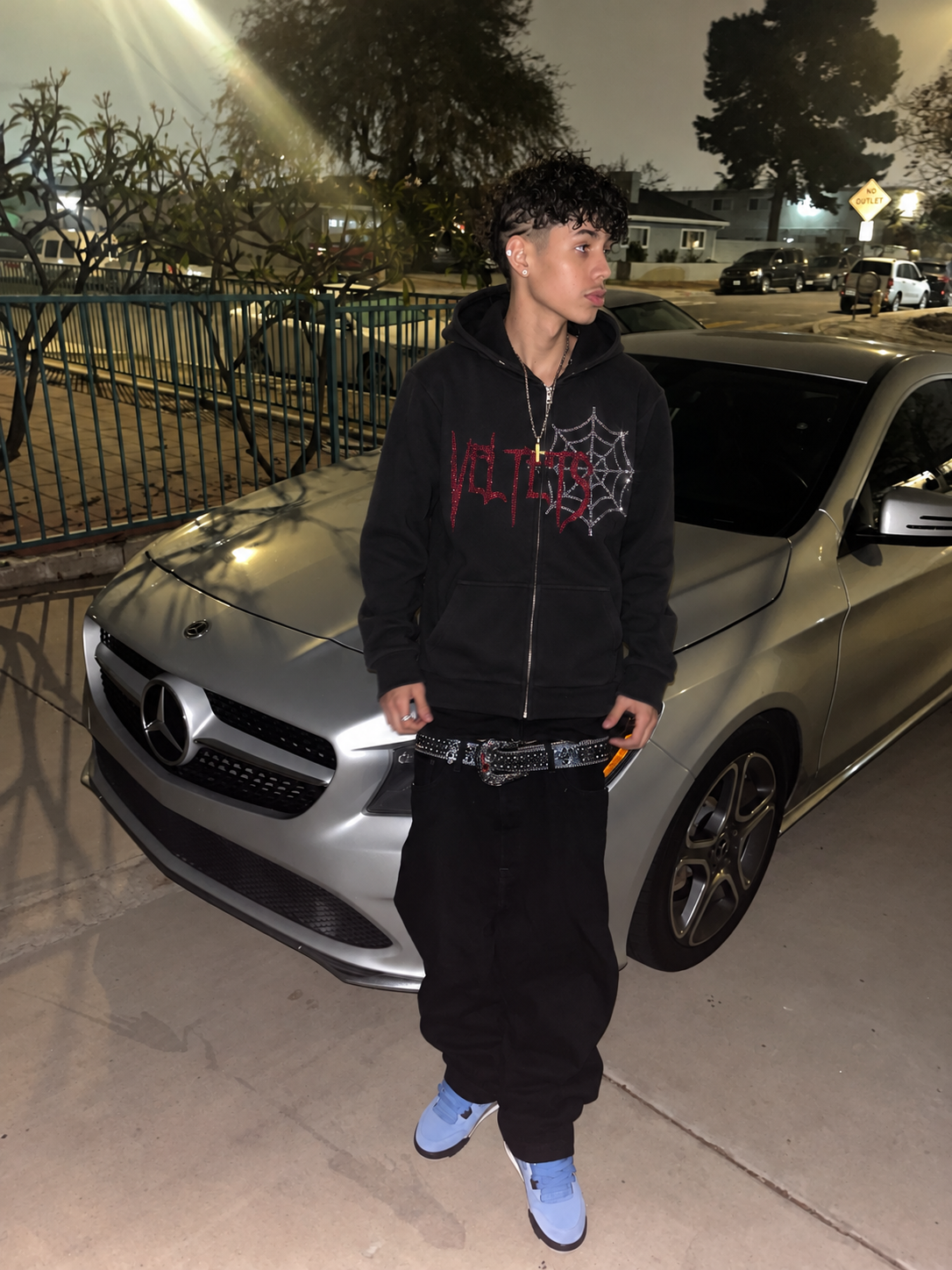 Rhinestone Webs Zip Up (Black)