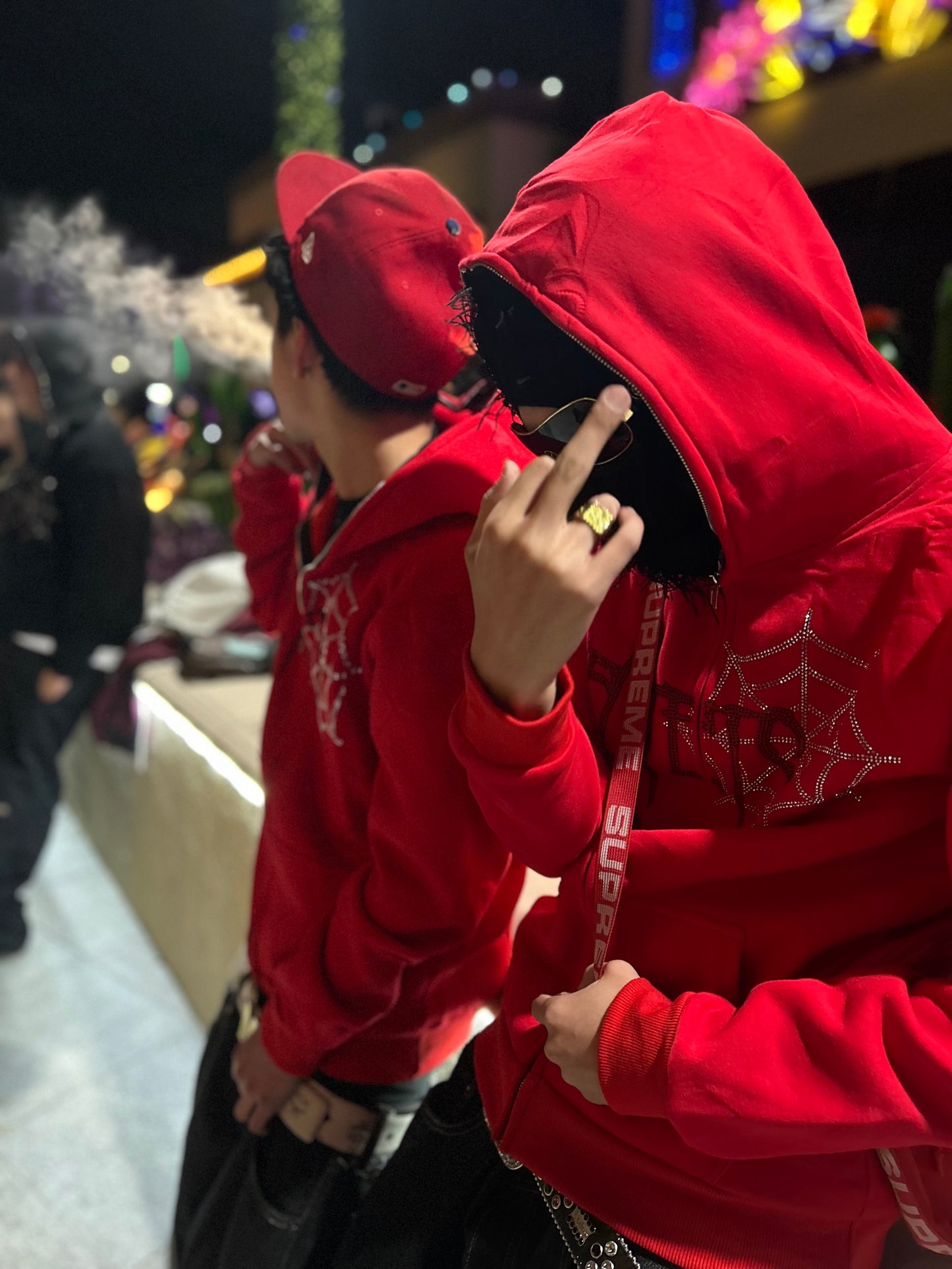 Rhinestone Webs Zip Up (red)