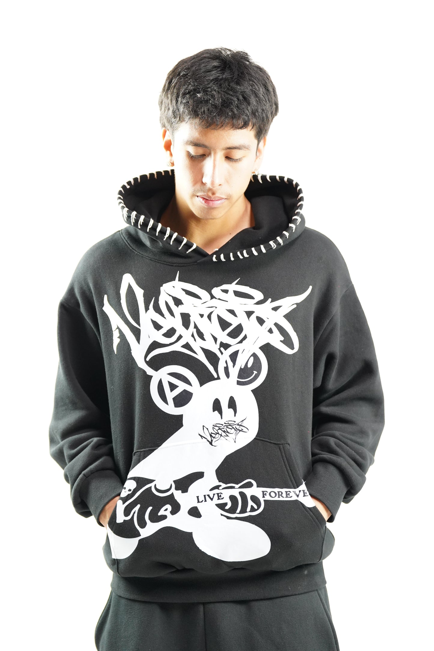 LIVE FOREVER stitch hoodie