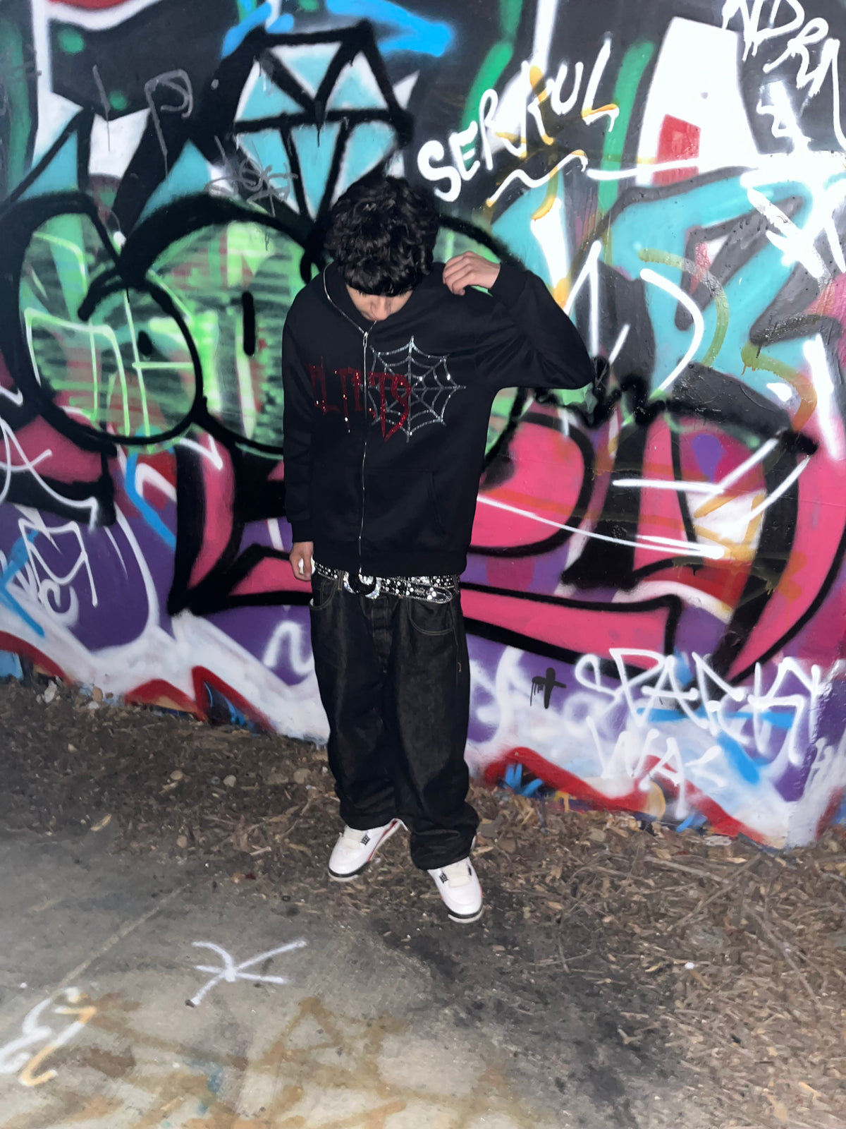 Rhinestone Webs Zip Up (Black)