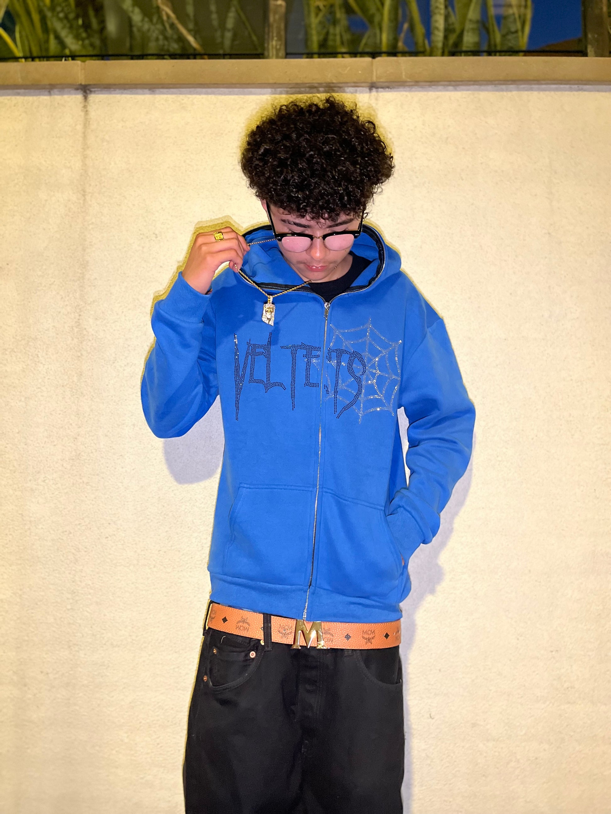Rhinestone Webs Zip Up *Blue*