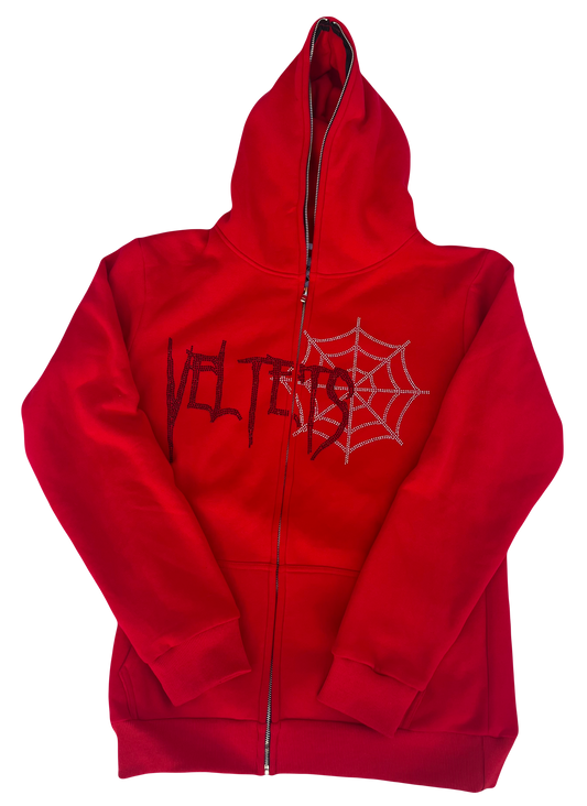 Webs rhinestone zip up (red)