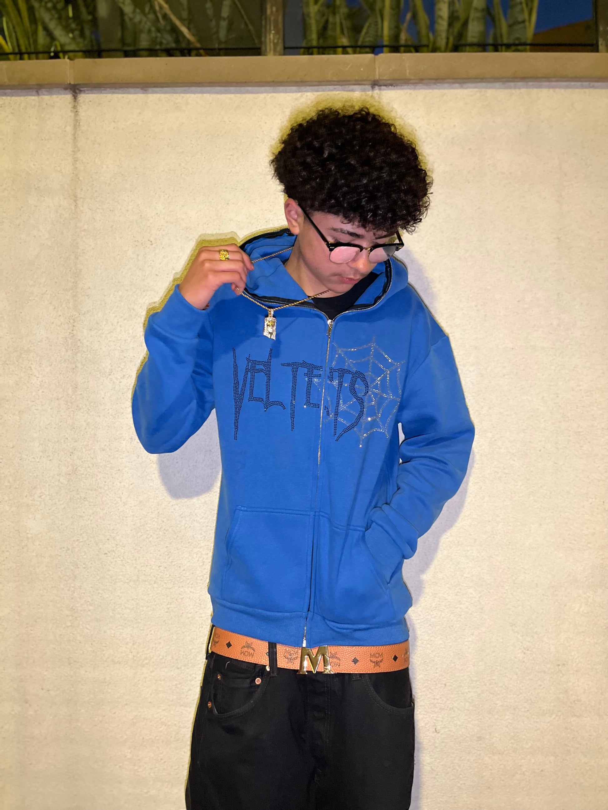 Rhinestone Webs Zip Up *Blue*