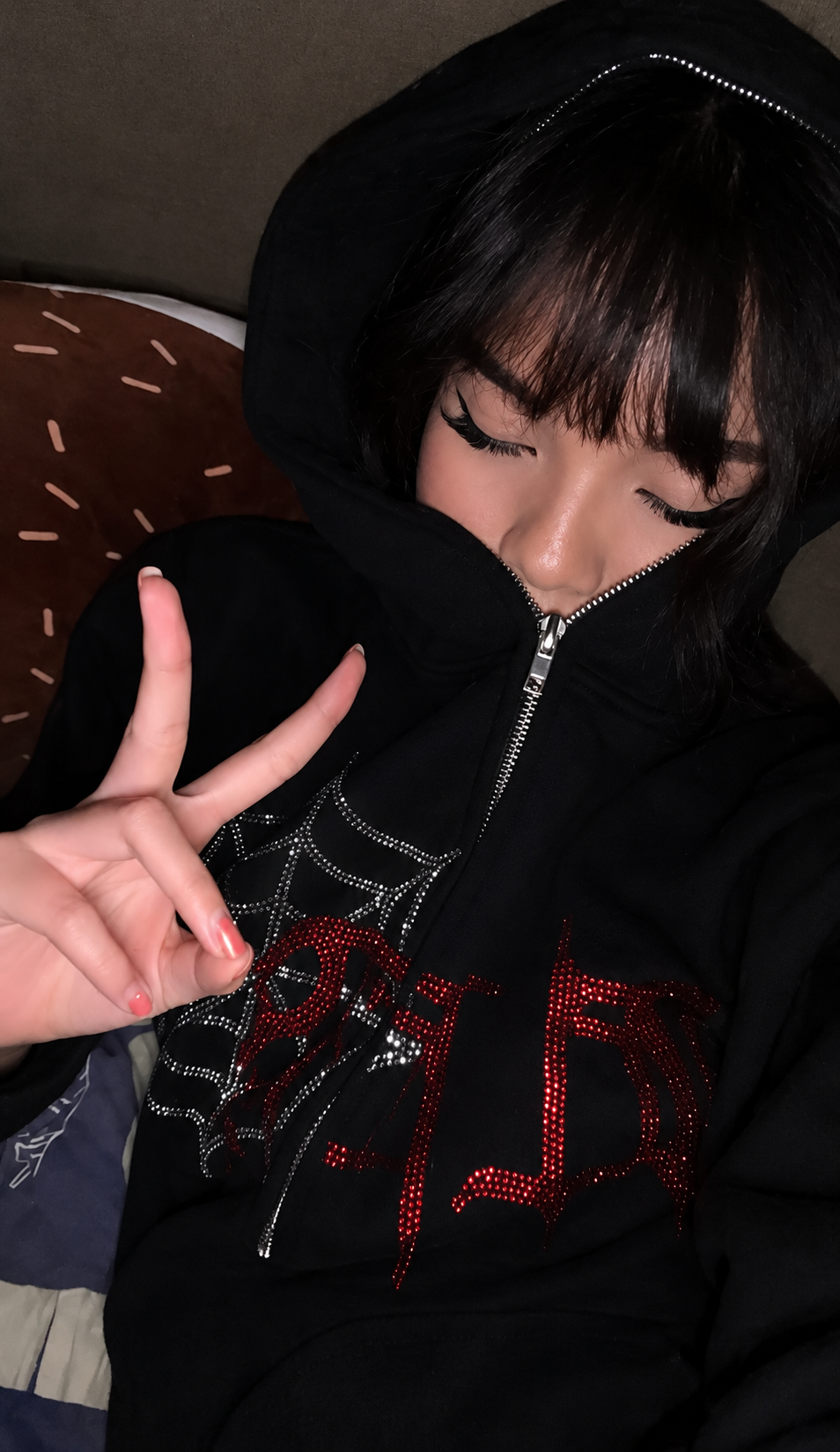 Rhinestone Webs Zip Up (Black)