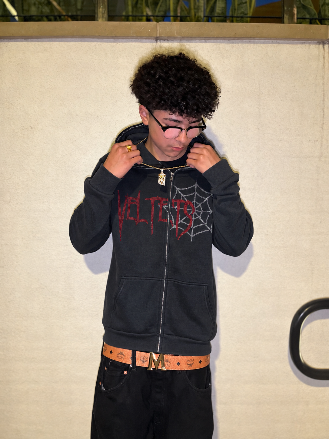 Rhinestone Webs Zip Up (Black)