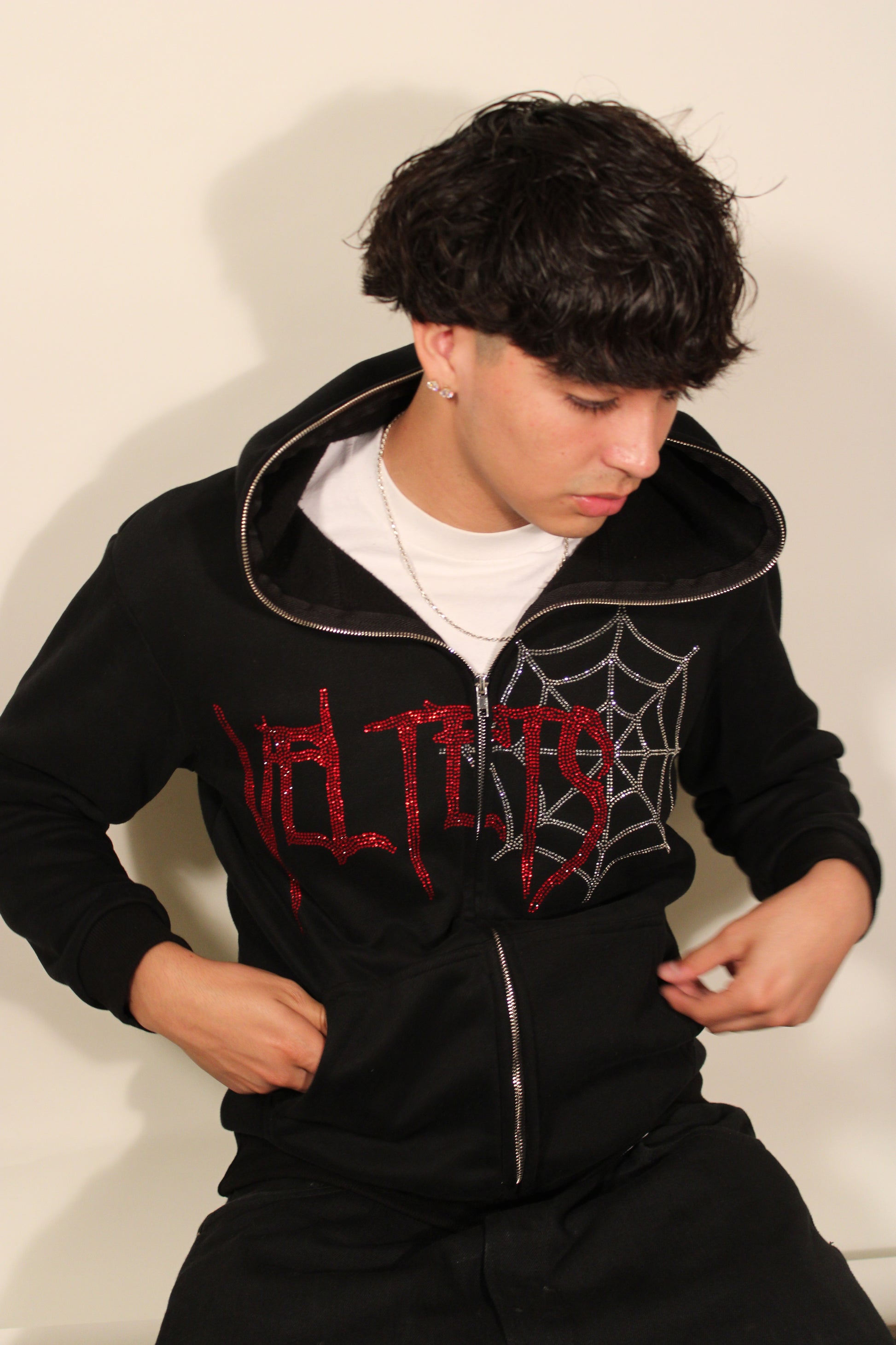 Rhinestone Webs zip up (black)