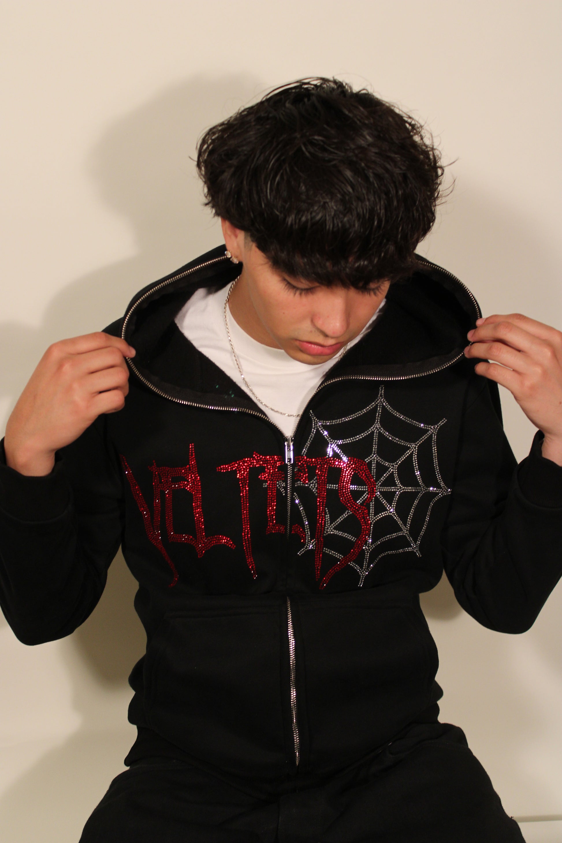 Rhinestone Webs zip up (black)
